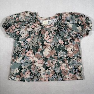 Maeve Anthropologie Blouse Womens Large Floral Print Linen Puff Sleeve Top